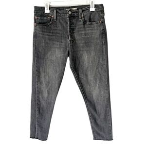 Levi's Jeans Women's 31 Wedgie Skinny Black Gray Raven's Wing Button Fly Raw Hem